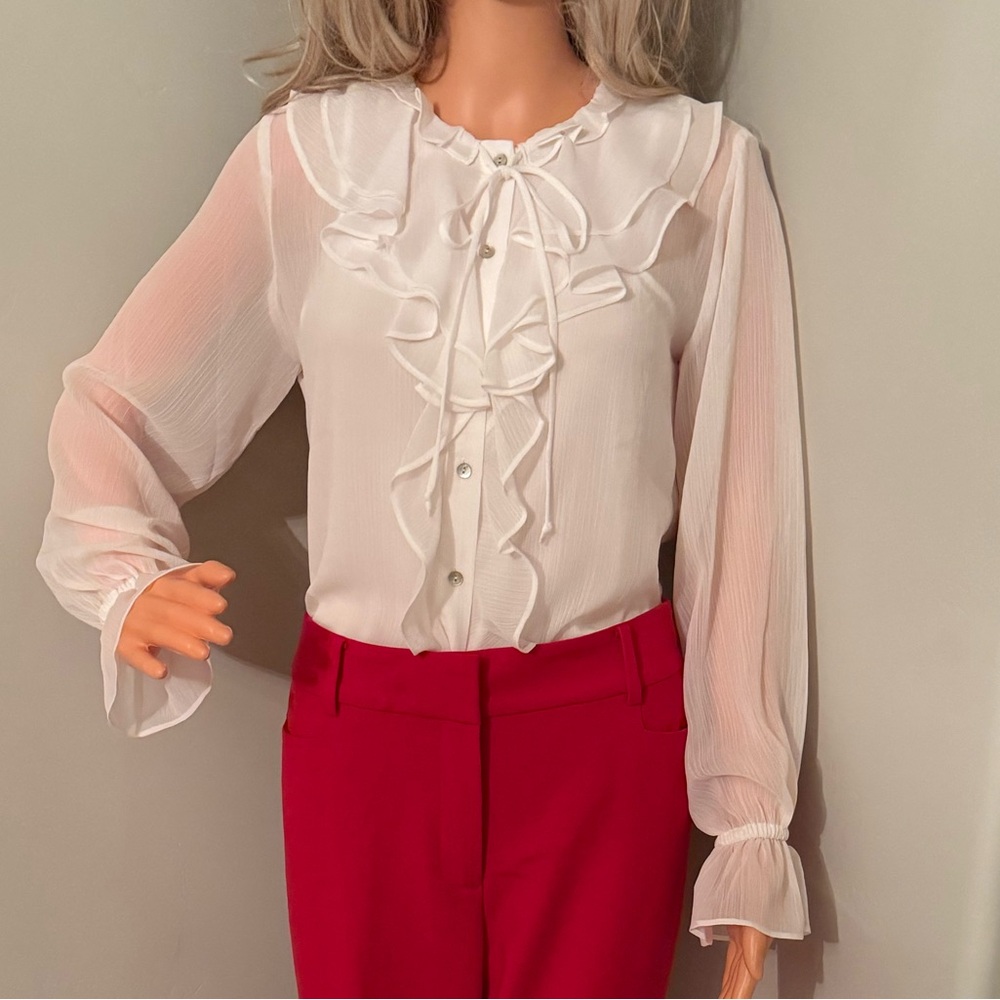 NWT GORGEOUS and the latest style - Beautiful Winter White Ruffled Blouse! - Picture 4 of 9